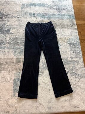 Women's Navy Velour Wide-Leg Trousers
